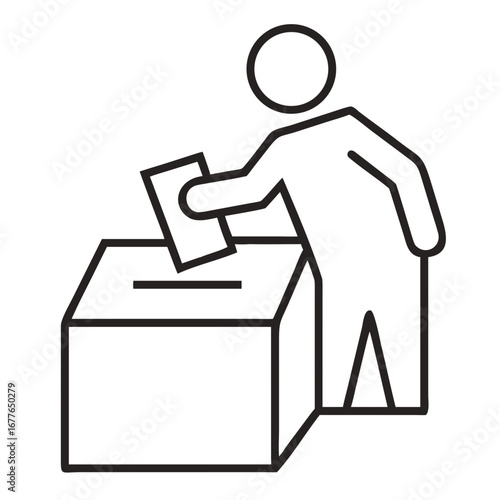 Simple line art image of person voting in a voting booth