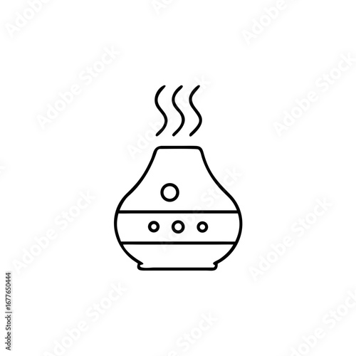 Aromatherapy diffuser emitting steam icon in outline style for wellness use