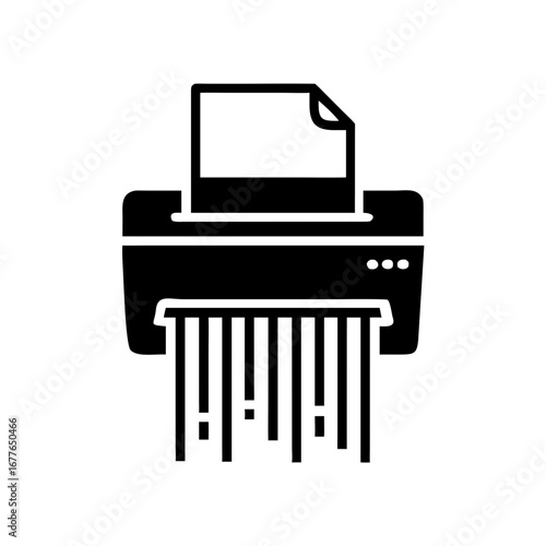 Black and white illustration of a paper shredder machine icon