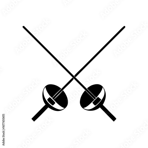 Graphic illustration of two crossed foil fencing swords, symbol of combat