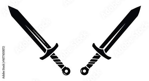 Two Crossed Swords in Black and White Illustration for Decoration