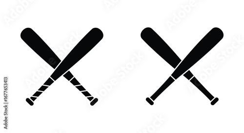 Two pairs of crossed baseball bats in black silhouette on white background