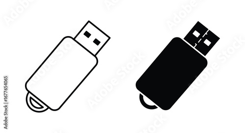 USB Flash Drive Icons in Black and White for Digital Storage