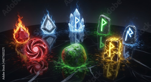 Magical fantasy artifacts representing epic team factions