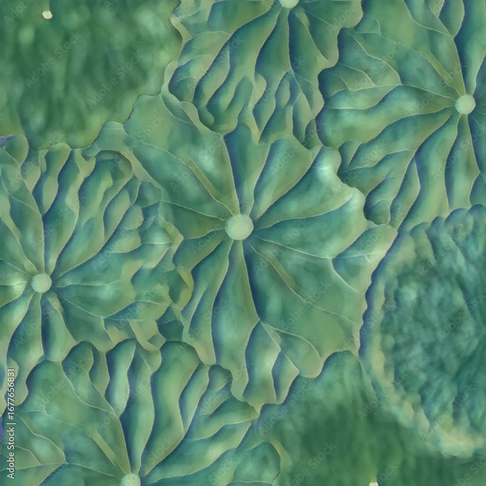 Obraz premium Teal and Green Lotus Leaves with Textured Surface.