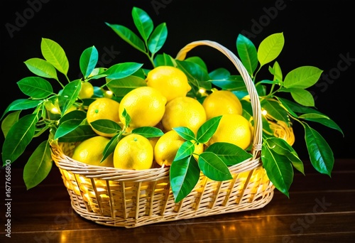 A basket full of lemons sitting on top of a table.