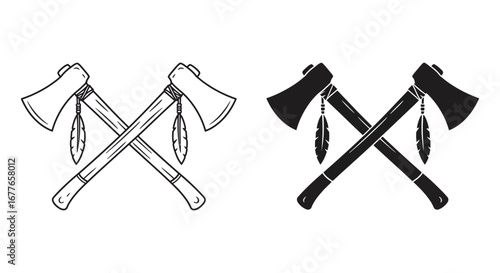 Crossed Tomahawks Vector Illustration in Black and White for Design Elements