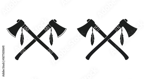 Two Crossed Tomahawks with Feathers A Symbol of Native American Heritage