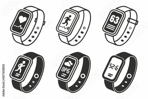 Vector art of smartwatch fitness tracker, vector set