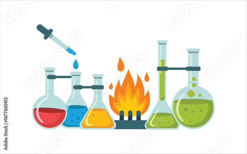 chemical test tube with fire