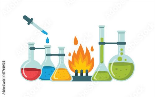 chemical test tube with fire