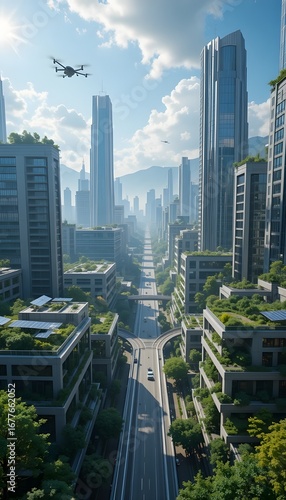 Modern eco-city with rooftop gardens