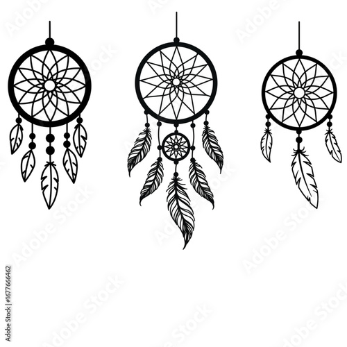 Elegant dreamcatcher designs with feathers, perfect for spiritual decor, tattoos, and creative projects