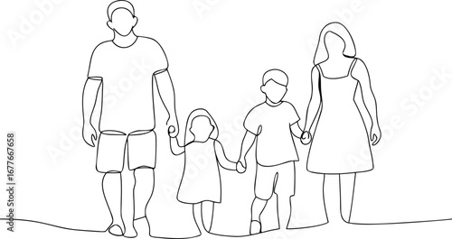 Wallpaper Mural Family Togetherness One Line Drawing Illustration Concept Torontodigital.ca