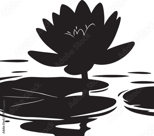 Black water lily on pond nature black and white