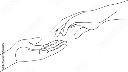 Reaching hands line art minimal design