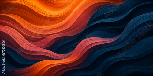 Soft flowing red silk waves create a smooth, colorful abstract background with a dynamic, vibrant motion and a satin texture
