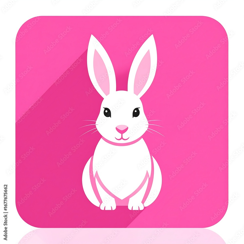 Fototapeta premium Cute white rabbit on pink square (1)