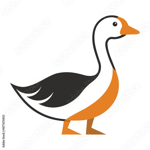 Stylized illustration of a goose with black, white, and orange coloring bird animal