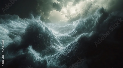 Powerful ocean storm with dramatic dark waves forming high resolution picture