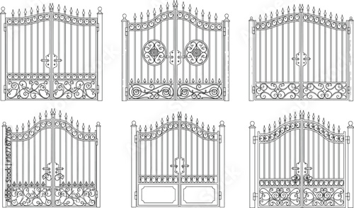 Elegant Set of Wrought Iron Gates with Ornate Scrollwork and Decorative Patterns – Vintage and Classic Metal Gate Designs for Estate Entrances