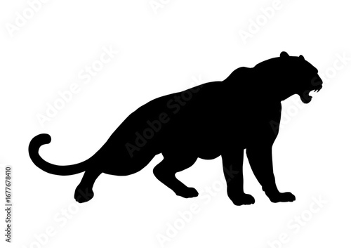 panther roaring silhouette - vector illustration