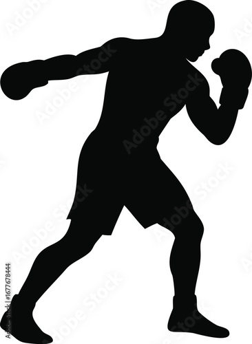 Dynamic silhouette of a boxer in fighting stance ready to strike intense athleticism and combat sport energy silhouette
