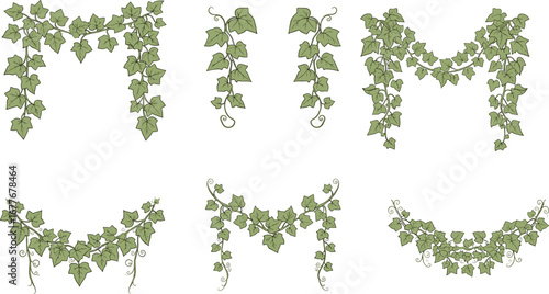 Wallpaper Mural Set of Horizontal Hanging Ivy Branches and Garlands with Green Leaves and Twisting Vines, Decorative Botanical Nature Elements, Garden Plant Illustrations Torontodigital.ca