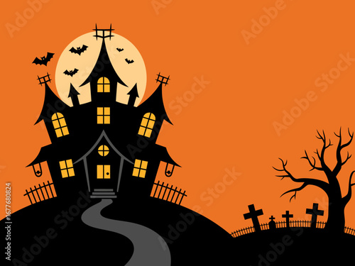 Halloween haunted house spooky night vector illustration art