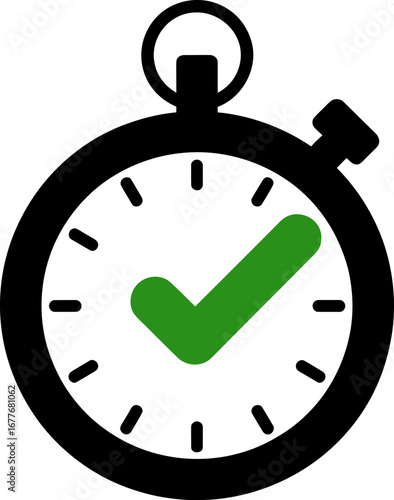 Stopwatch with check mark icon time management vector graphic