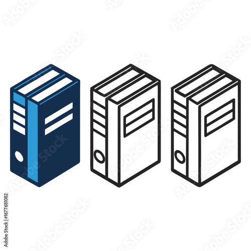 Isometric Ring Binders Illustration with Colorful and Black and White Options for Business and Organization Needs a Detailed Resource for Office Supplies