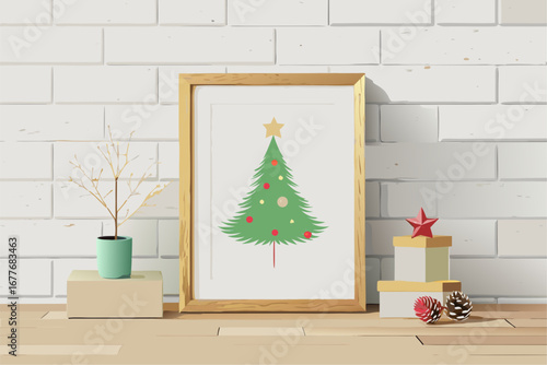 A cozy holiday room with a decorated Christmas tree, glowing with ornaments and a golden star, next to a fireplace piled high with gifts