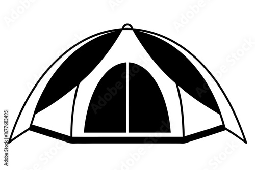 A simple illustration of a green camping tent isolated on a white background, perfect for summer travel and outdoor adventures