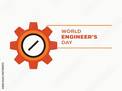 World Engineer's Day Graphic with Orange Gear and Text engineering technology