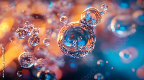 Shining water bubbles floating with vibrant reflections abstract art high resolution picture