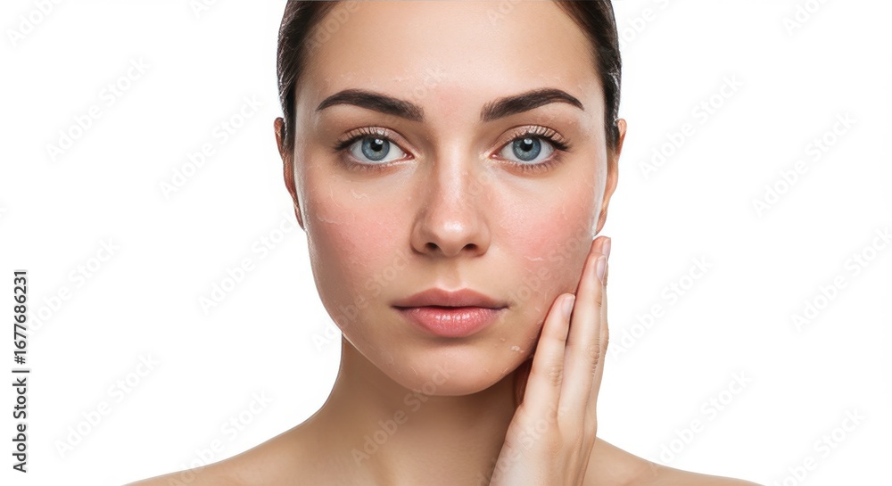 Fototapeta premium Woman with Dry Cracked Skin and Dermatitis on Face , Personal Care and Cosmetology Skincare Concept