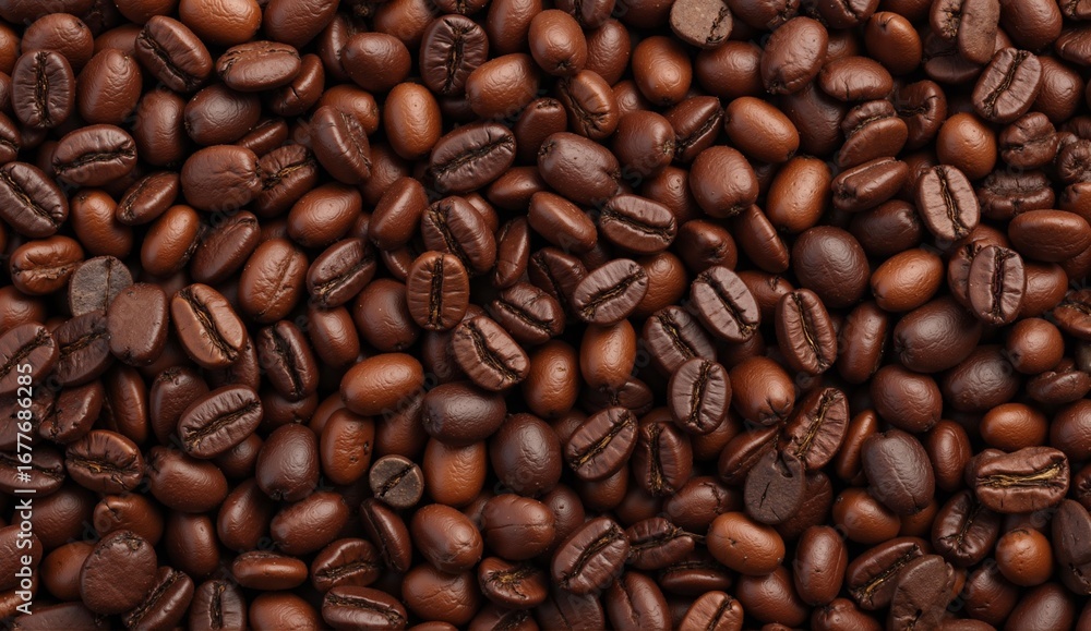 Obraz premium Tileable texture of roasted coffee beans. Detailed view showcasing rich browns, oils, and cracks for a realistic, repeating pattern., ultra detailed, 8k resolution, HDR, professional