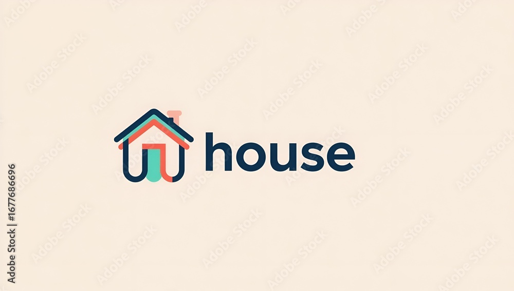 Fototapeta premium House icon on red background, simple real estate symbol for property, home design logo, architecture illustration and residential branding