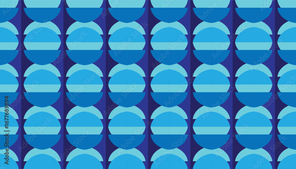 Fototapeta premium Seamless geometric circle pattern in blue shades with retro modern style