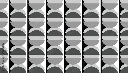 Seamless geometric circle pattern in gray shades with retro modern style