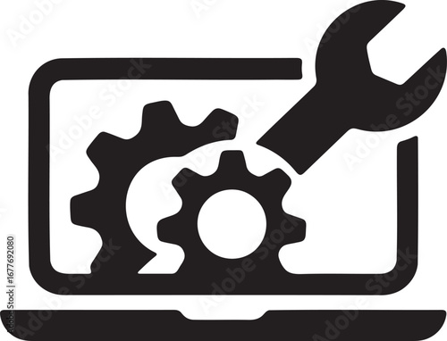 Computer repair and technical support service icons for digital platforms