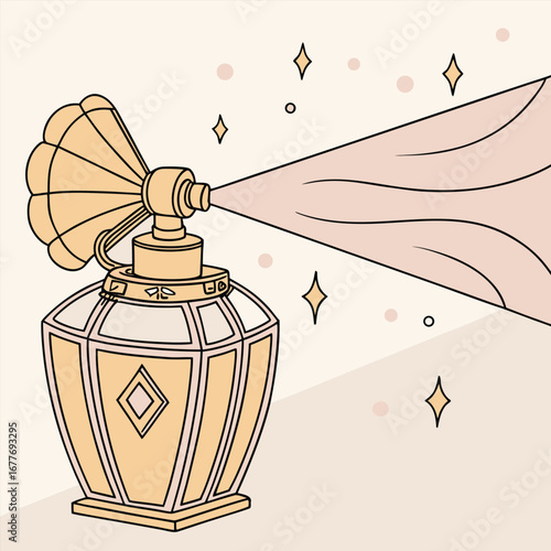 Elegant luxury perfume bottle with a golden liquid spray captured in a dynamic slow motion effect perfect for beauty and fragrance advertising