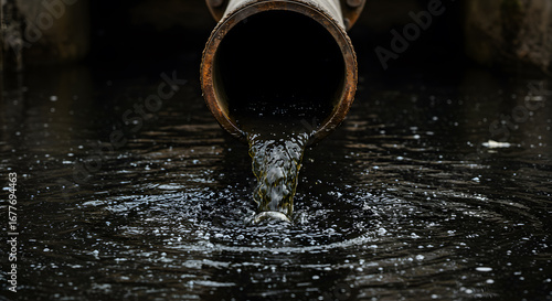 Toxic industrial wastewater outflow contaminating natural ecosystem, close-up view
