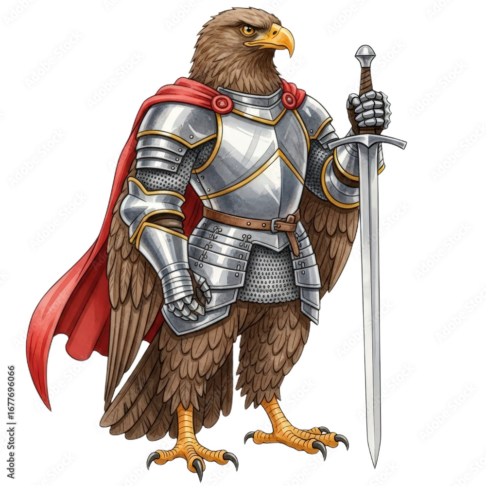 Fototapeta premium Eagle Knight Fantasy Character with Sword and Armor