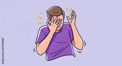 Stressed Man with Hands on Face