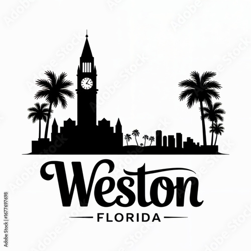Weston Florida Skyline Silhouette — A Master-Planned Community in South Florida Vector Illustration