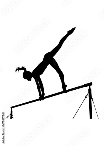 Silhouette of Female Gymnast Balancing on a Beam