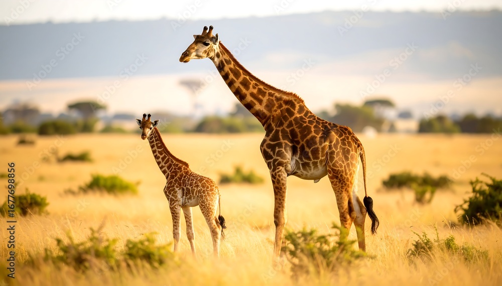 Obraz premium Two Giraffes in a Golden Savanna Landscape.