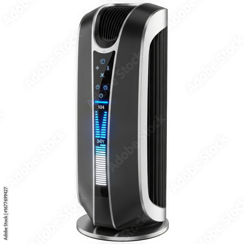 Modern air purifier with blue led display for clean and healthy indoor air quality transparent background