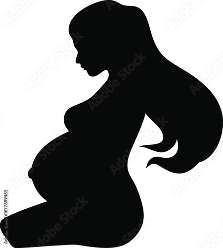 Elegant black silhouette of a pregnant woman showcasing maternal glow and expectant motherhood silhouette
